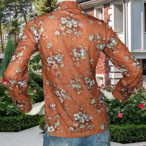Vintage Rustic Boho Floral Shirt Brown S - Picture 4 of 8